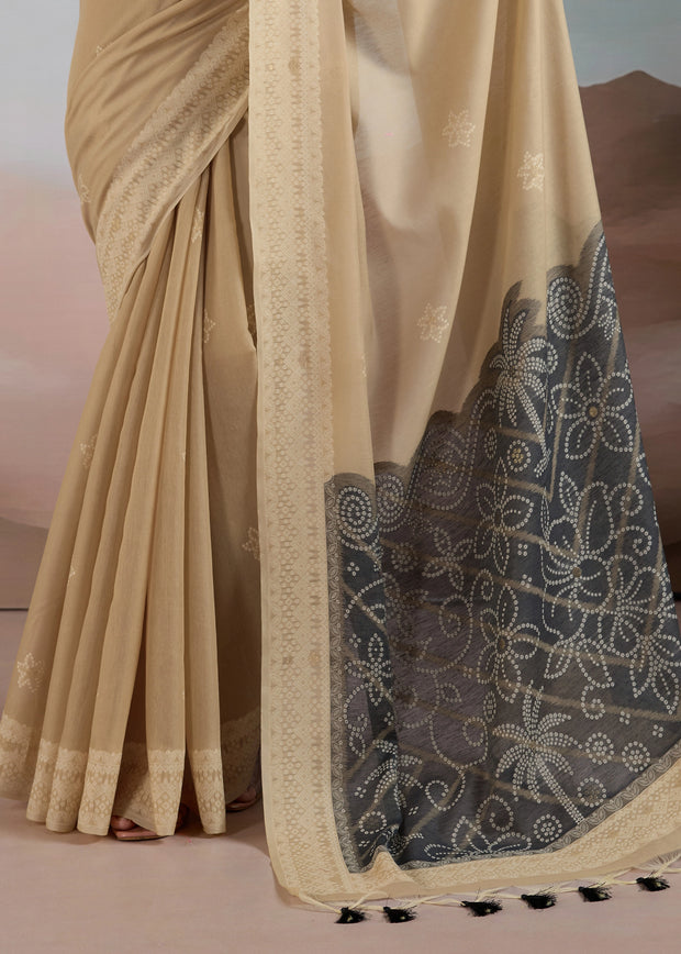 Sand Beige Woven Cotton Saree