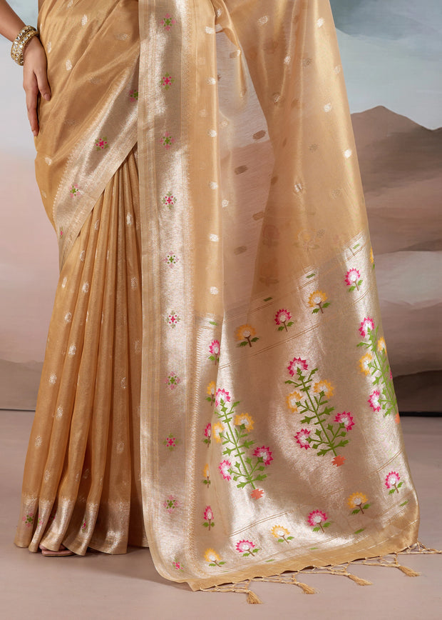 Marigold Yellow Woven Banarasi Tissue Silk Saree