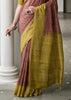 Dusty Mauve & Yellow Printed Tussar SIlk Saree