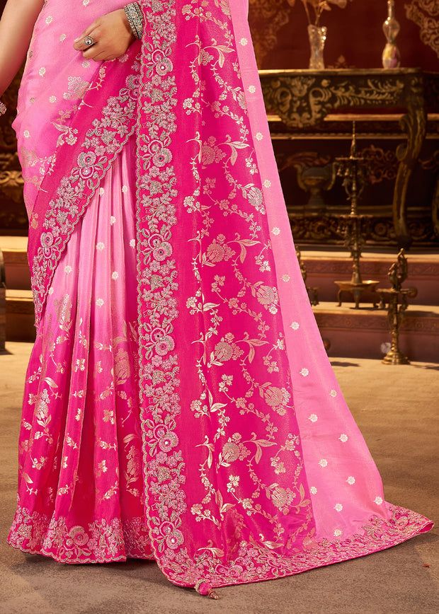 Blush Pink Embroidered Tissue Designer Saree