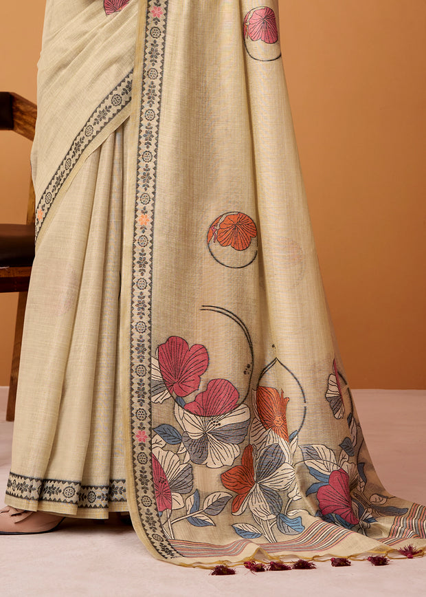 Off White Woven Cotton Saree