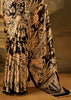 Cream And Black Printed Satin Silk Saree