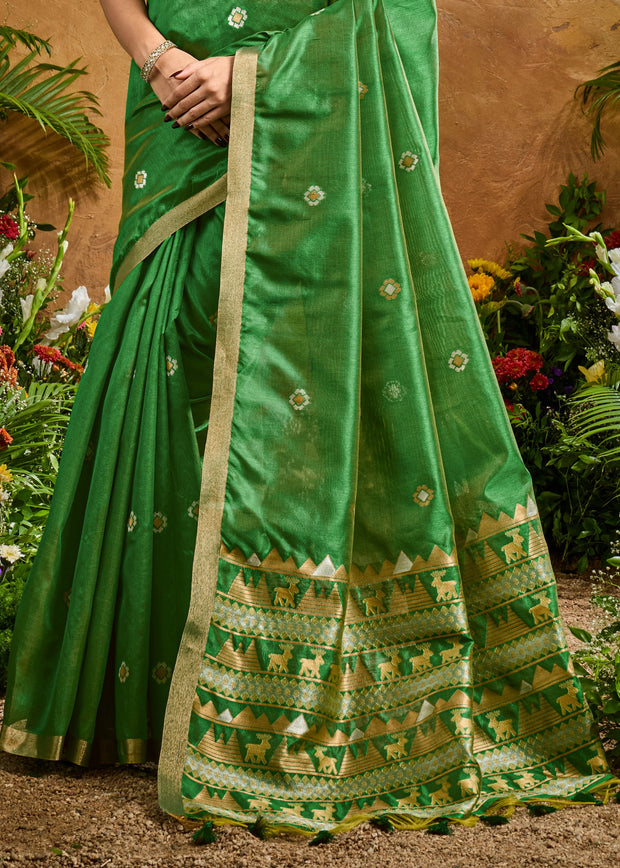 Sage Green Woven Banarasi Silk Saree