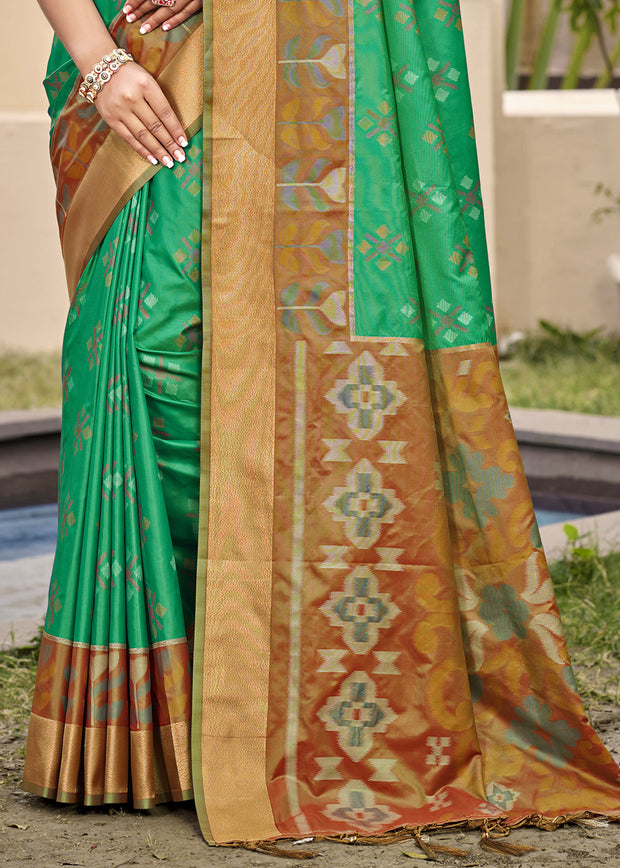 Pine Green Woven Patola Silk Saree