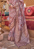 Mist Purple Floral Printed Silk Saree With Contrast Border