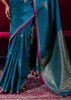 Moroccan Blue Woven Banarasi Satin Linen Silk Saree