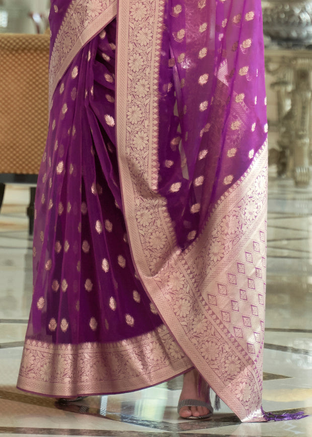 Plum Purple Woven Organza Silk Saree