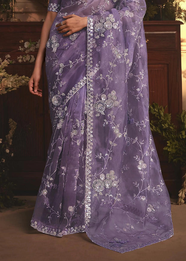 Lilac Mist Designer Tissue Organza  Saree
