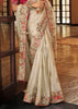 Off White Designer Embroidered Silk Saree