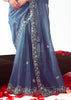 Federal Blue Embroidered Designer Tissue Saree