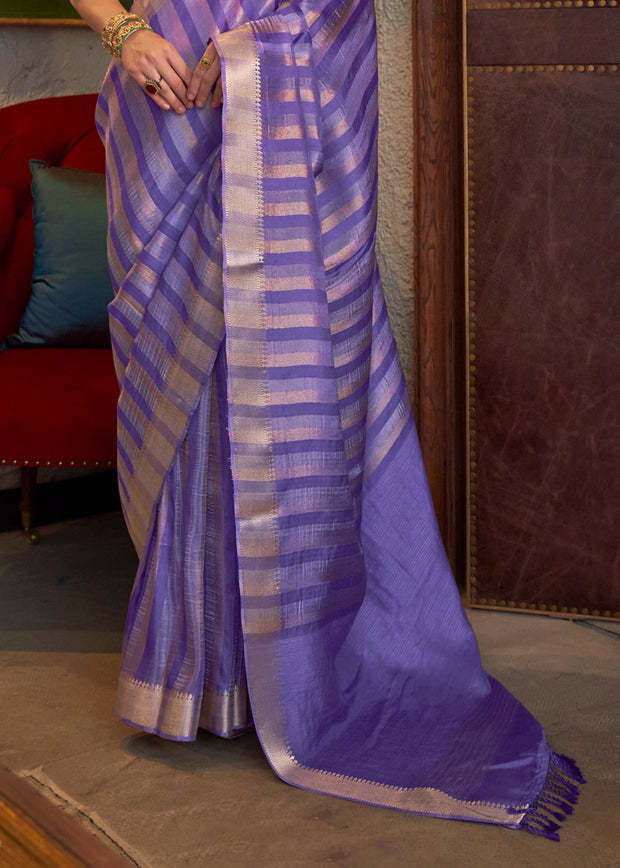 Lavender Purple Woven Banarasi Soft Silk Saree