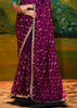 Rich Purple Heavy Embroidered Designer Silk Saree With contrast Blouse