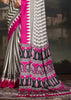 Hot Pink And White Printed Satin Silk Saree