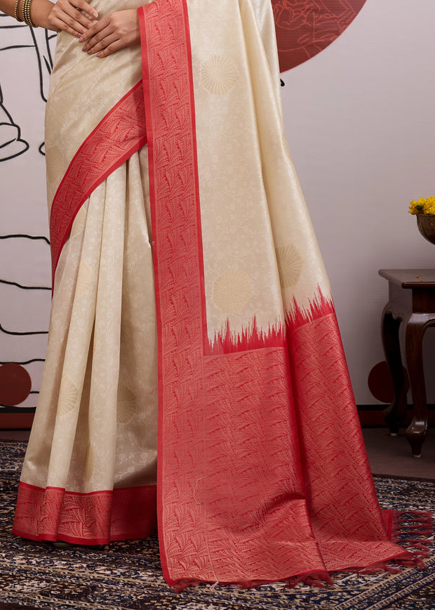 Red Border Ivory Woven Banarasi Silk Saree