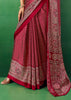 Deep Red Printed Satin Silk Saree