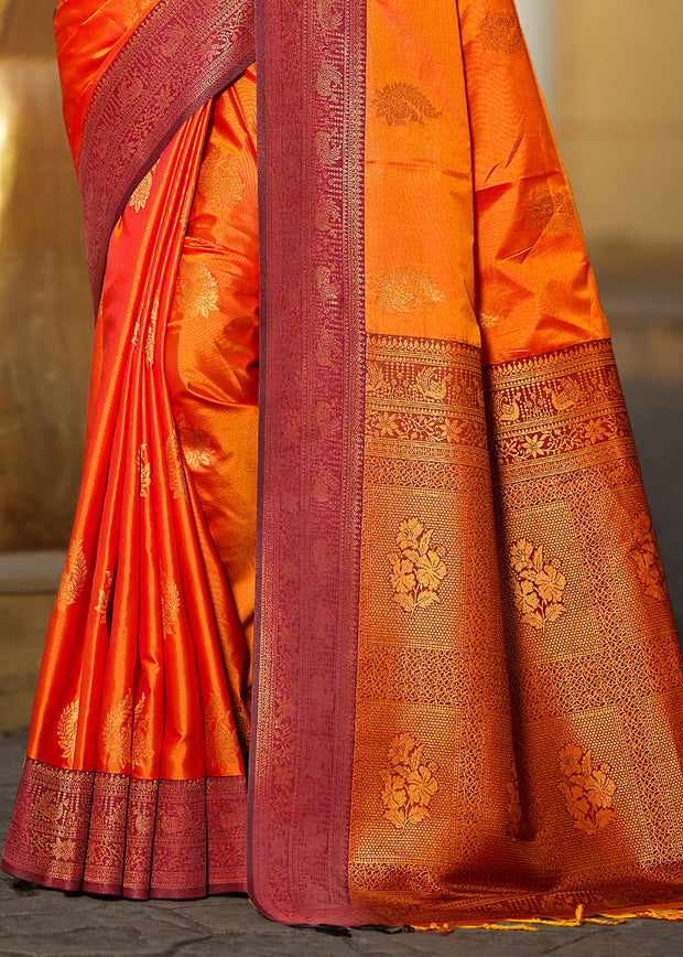 Jaffa Orange Dual Tone Woven Banarasi Silk Saree