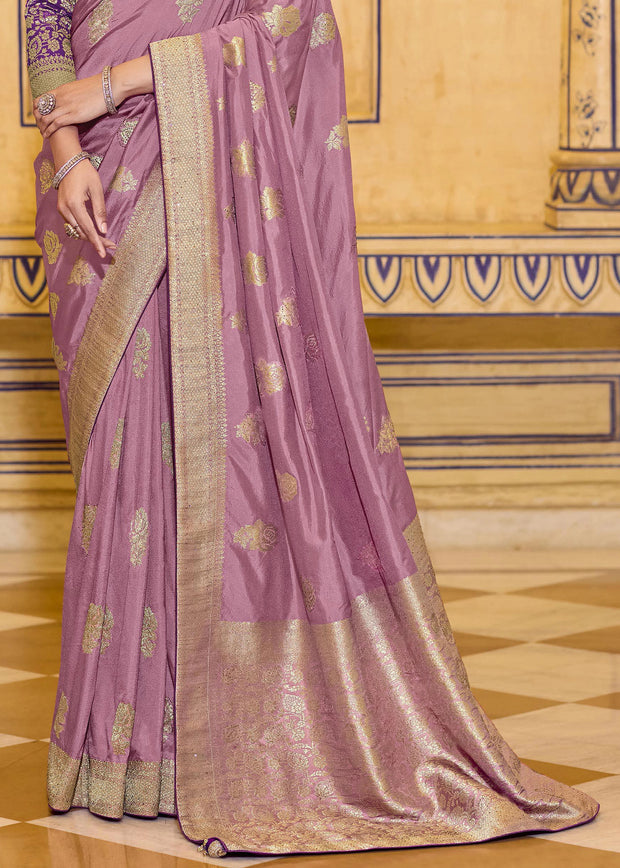 Mist Lavender Woven Banarasi Silk Saree