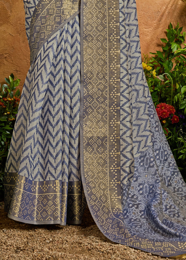 Blue Printed Patola Silk Saree