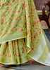 Lime Green Woven Linen Silk Saree
