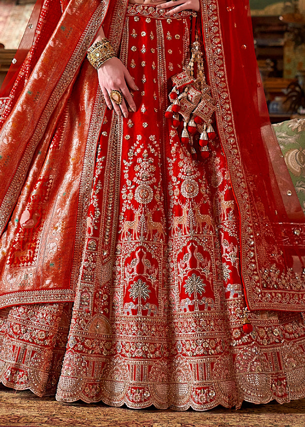 Wedding Red Heavy Embroidered Designer Lehenga