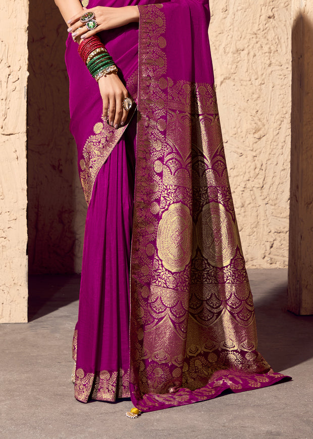 Deep Orchid Purple Woven Crepe Georgette Saree