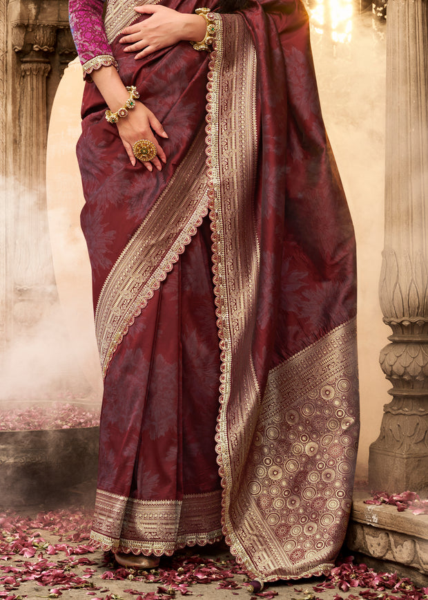 “Exclusive Offer” : Classy Maroon Woven Banarasi Silk Saree