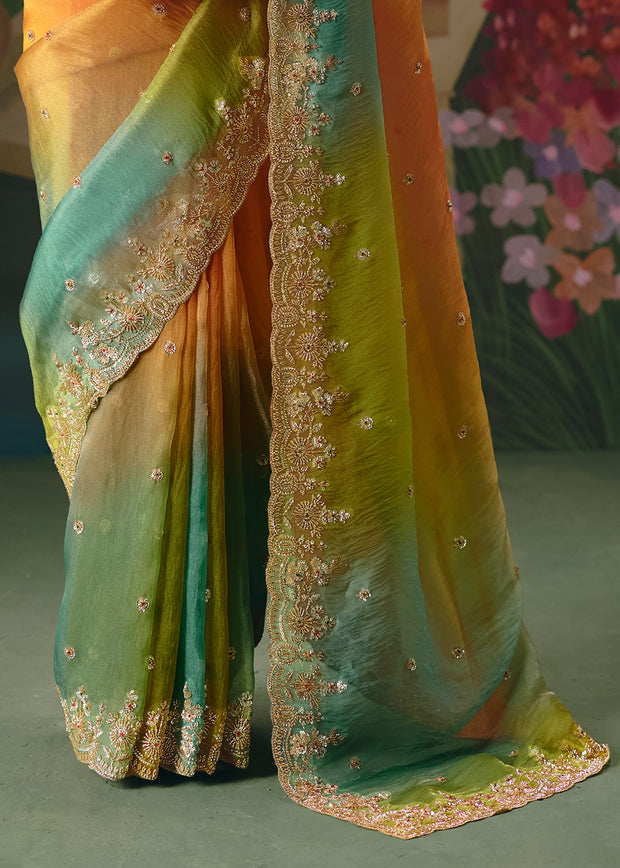 Multicolor Embroidered Designer Saree