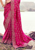 Rani Pink Woven Embroidered Satin Silk Saree