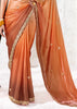 Rust Orange Designer Organza Silk Saree With Printed Blouse