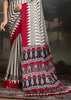 Red And White Printed Satin Silk Saree