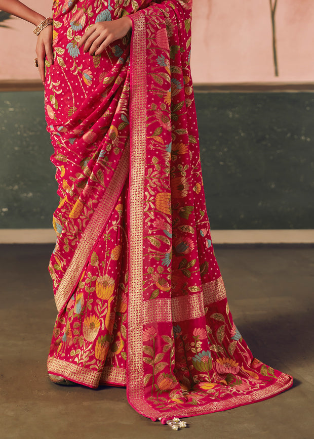 Pink Woven Georgette Bandhej Saree