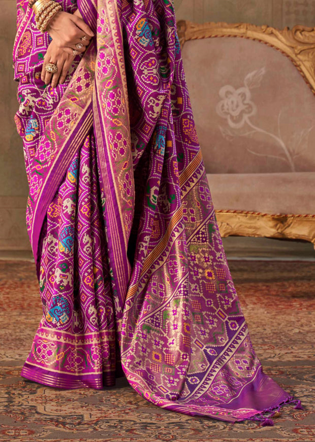 Dahlia Purple Printed Patola Silk Saree