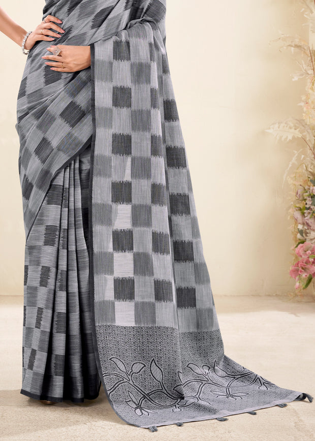 Slate Grey Woven Linen Silk Saree