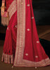 Red Satin Embroidered Designer Saree