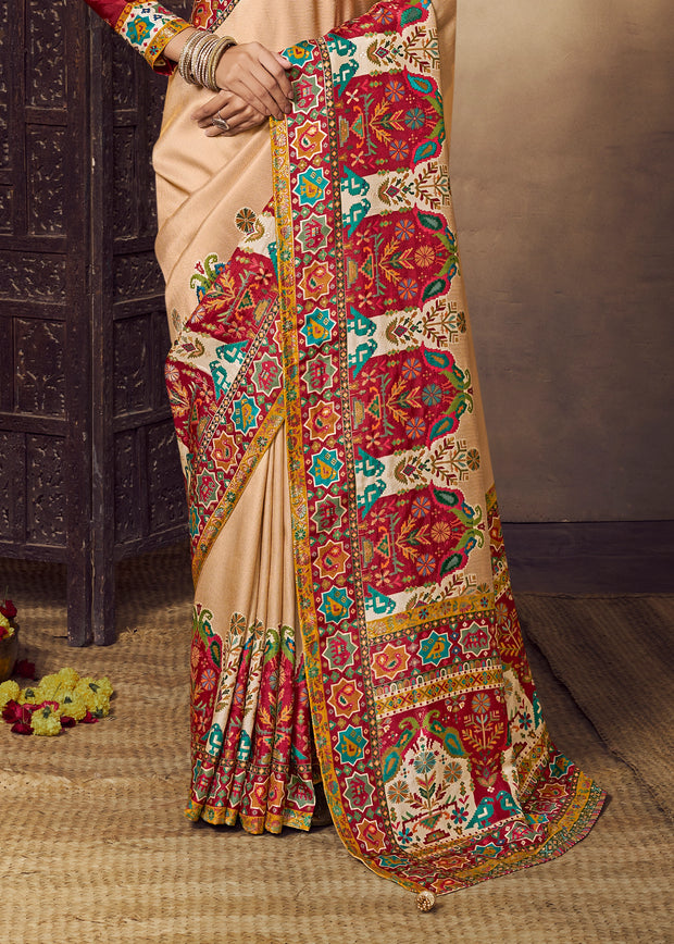 Beige And Maroon Woven Soft Silk Saree