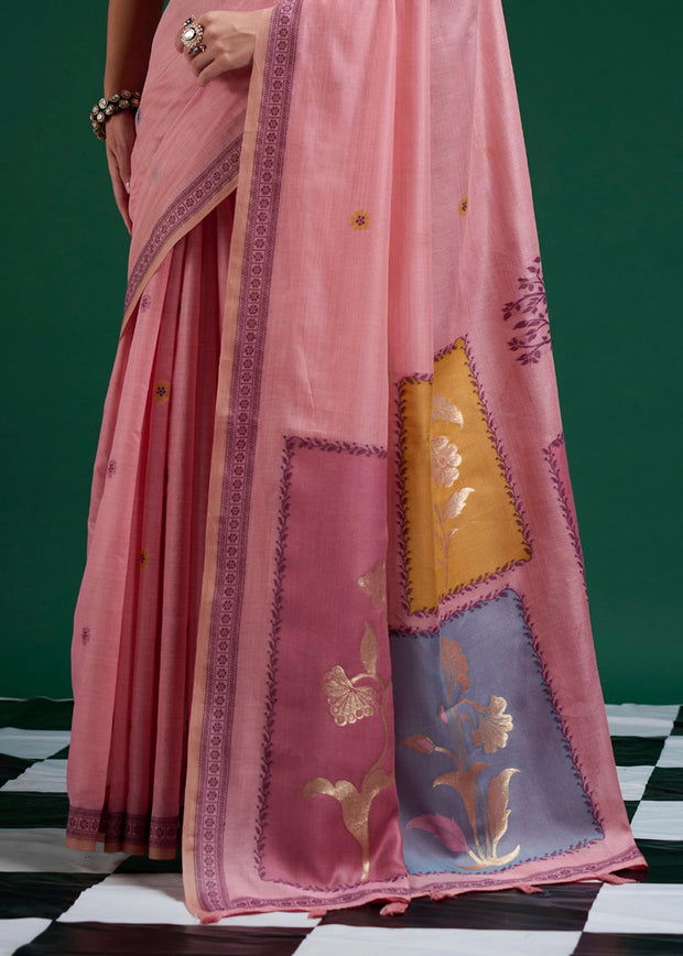 Pink Woven Cotton Jamdani Saree