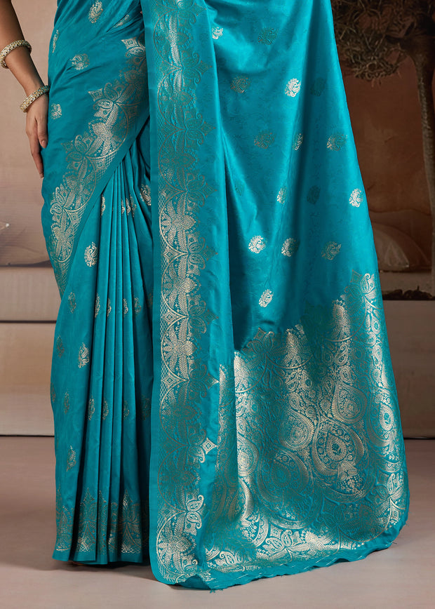 Horizon Blue Woven Banarasi Silk Saree