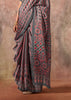 Metalic Grey Printed Crepe Satin Silk Saree