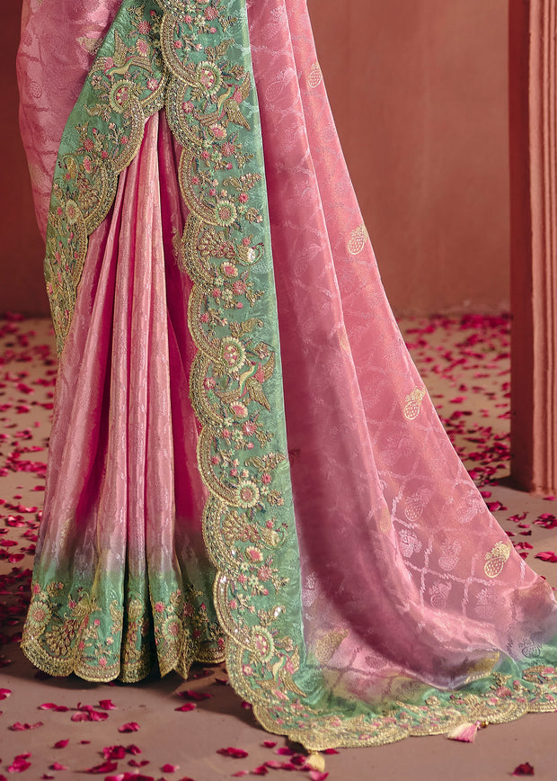 Blossom Pink Designer Embroidered Saree