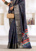 Midnight Blue Banarasi Printed Soft Silk Saree
