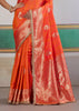 Peel Orange Woven Banarasi Satin Silk Saree