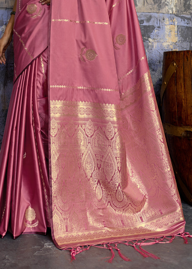 Mauve Pink Woven Banarasi Satin Silk Saree