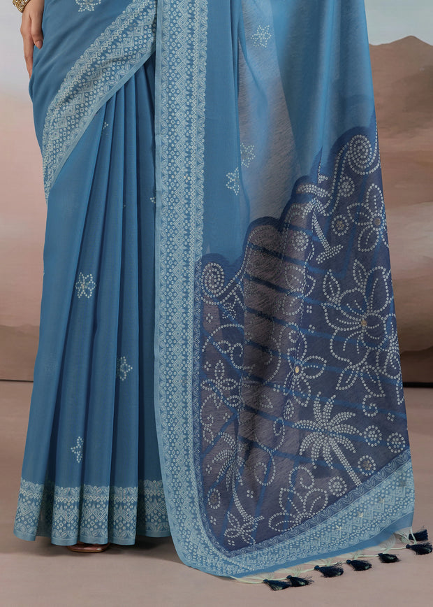 Azure Blue Woven Cotton Saree