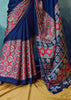 Nautical Blue Printed Satin Silk Saree