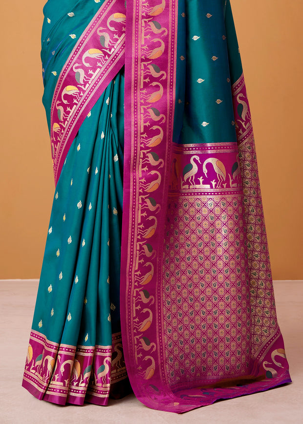 Teal Blue Woven Banarasi Silk Saree