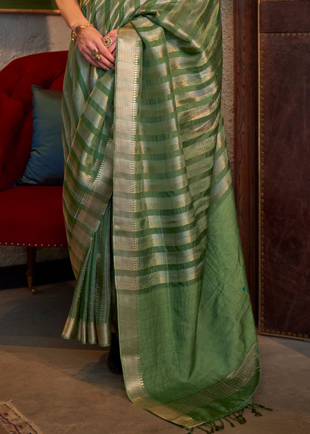 Piquant Green Woven Banarasi Soft Silk Saree