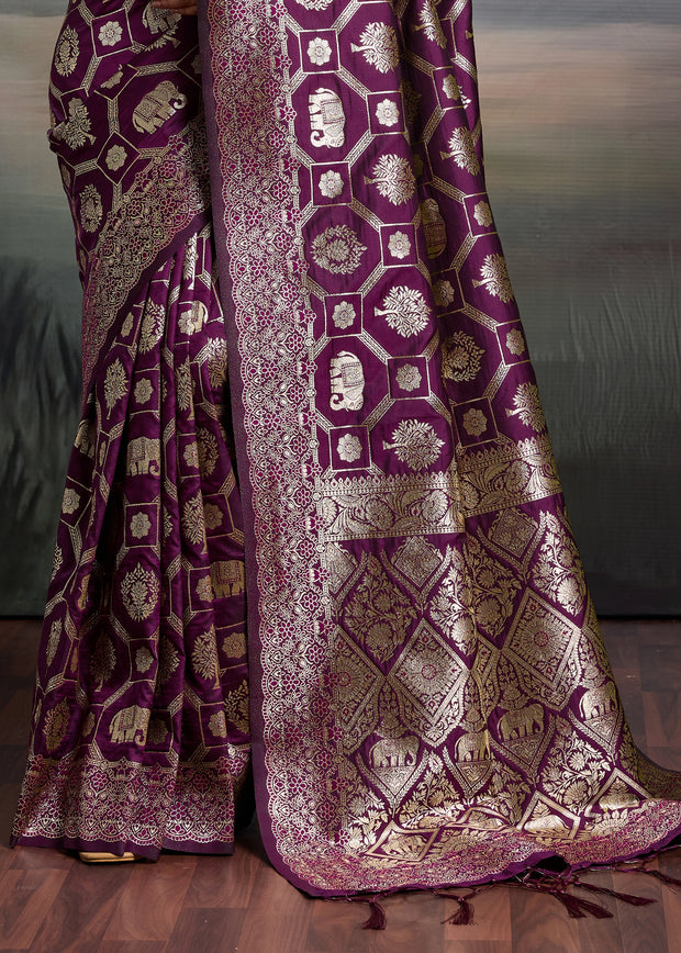 Plum Purple Woven Banarasi Silk Saree