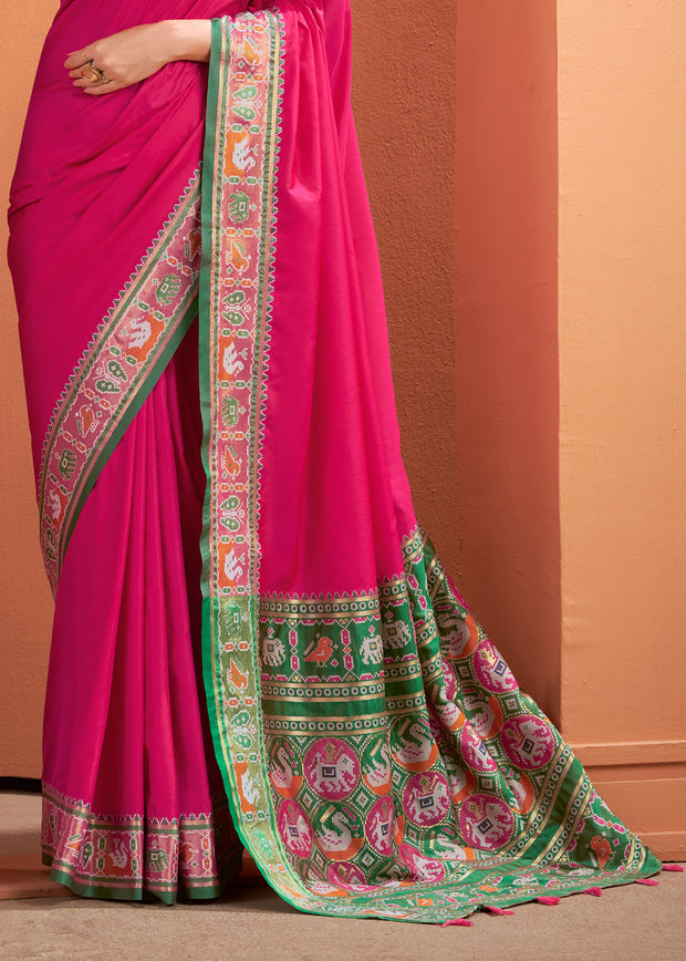 Magenta Pink Woven Banarasi Patola Silk Saree