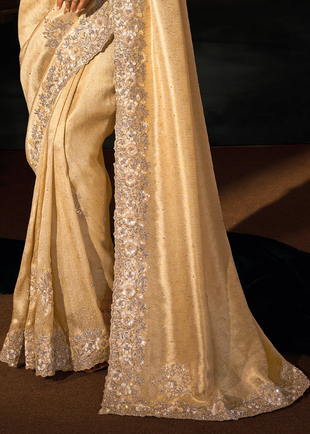 Cream Embroidered Kanjivaram Silk saree