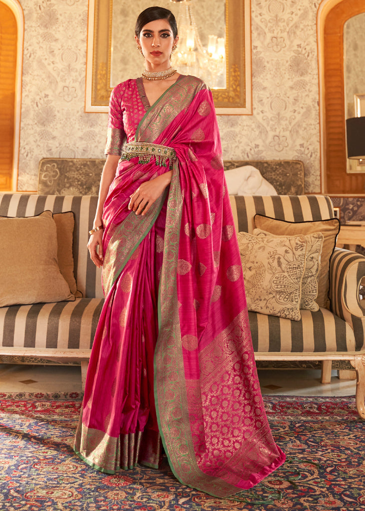 Buy Just Looks Self Design, Embroidered Banarasi Cotton Silk, Tussar Silk  Pink, Purple Sarees Online @ Best Price In India | Flipkart.com
